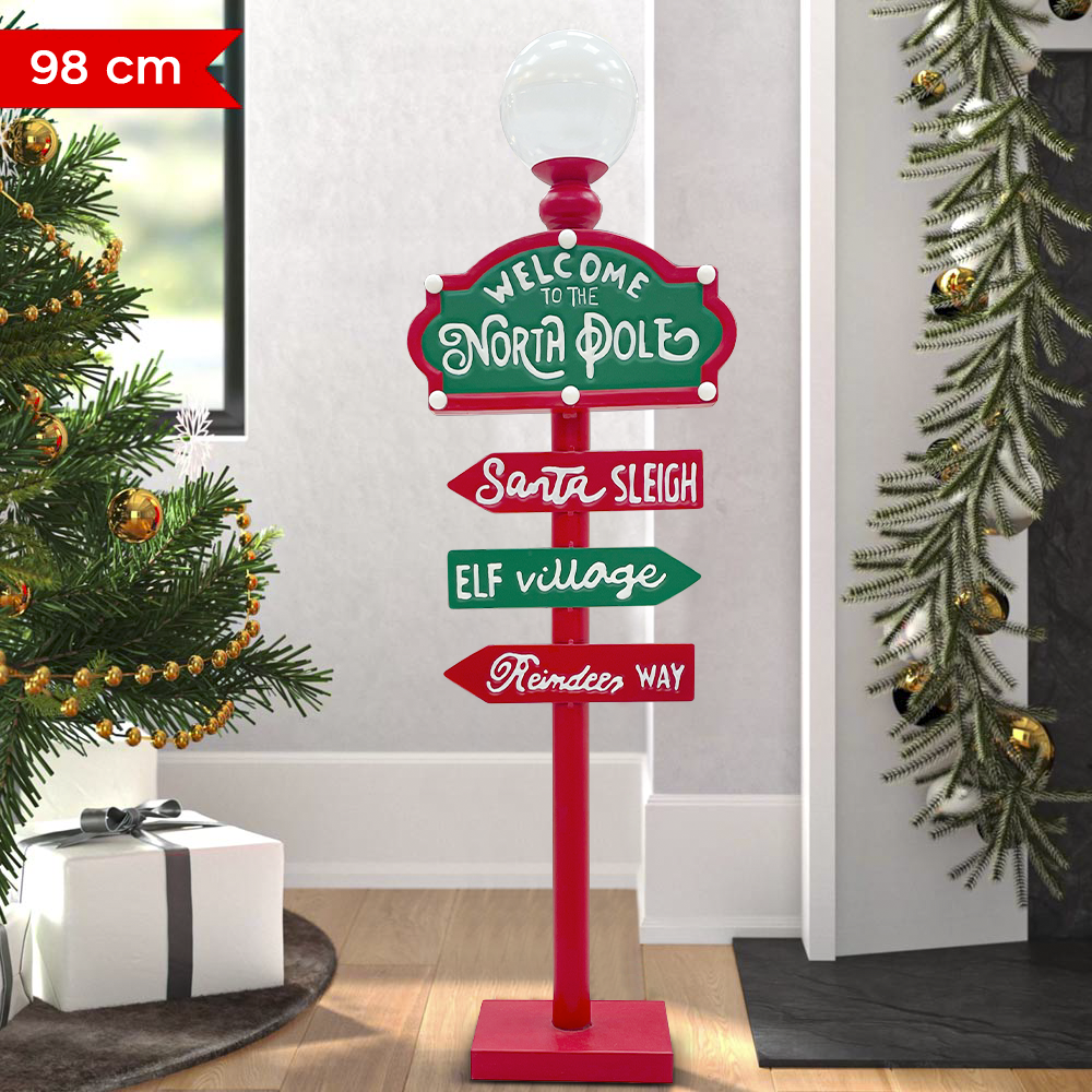 Plaque d'adresse 436015 Décoration Noël rouge et verte avec lumière 32x14cm