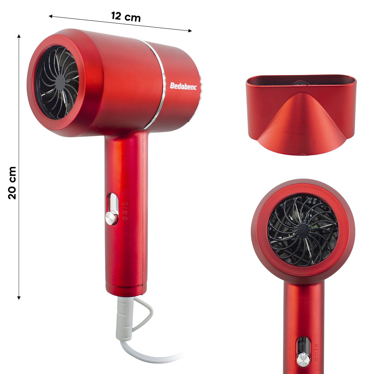 Mini Sèche Cheveux Voyage 1000W 12x20 cm Silencieux Phon 3 Températures