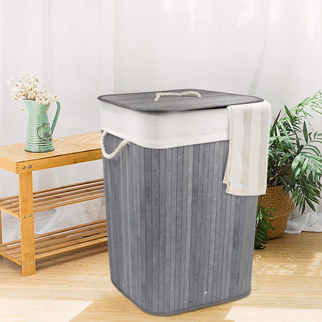 Panier de linge sale 60x40x25 cm, en bois avec manches et couvercle