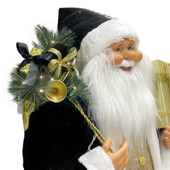Père Noël noir et or 144267 robe en velours 110cm avec mini lumières et son
