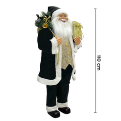 Père Noël noir et or 144267 robe en velours 110cm avec mini lumières et son