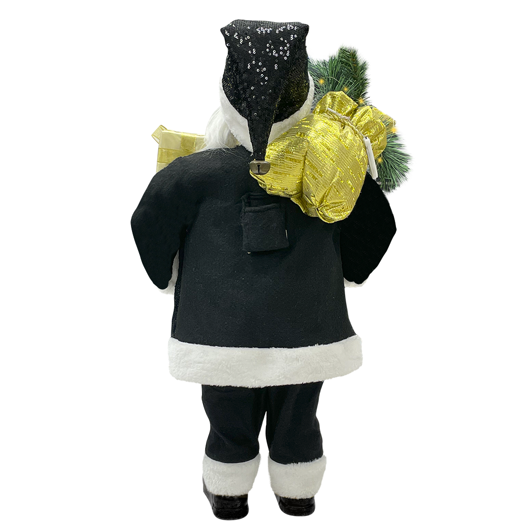 Père Noël noir et doré 144268 robe velours 90cm mini lumières et sons