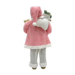 Père Noël 110H cm robe rose et blanche 144283 avec mini lumières et sons