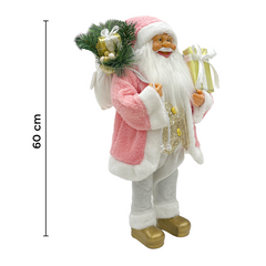 Père Noël 60H cm robe rose et blanche 144286 avec mini lumières et sons