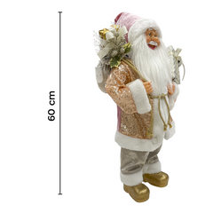 Père Noël à paillettes rose 144294 décoration de noël 60Hcm avec lumières et son