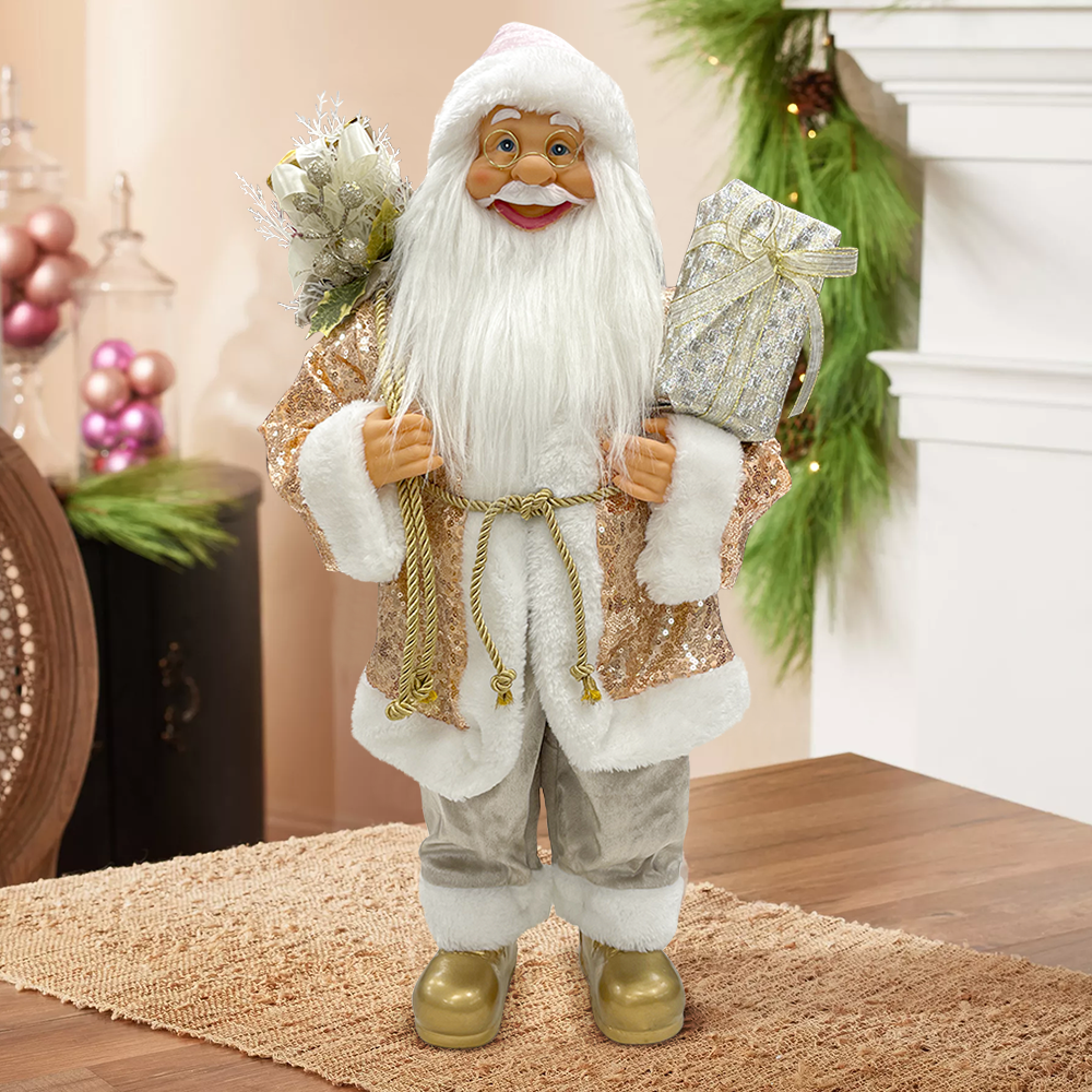 Père Noël à paillettes rose 144294 décoration de noël 60Hcm avec lumières et son
