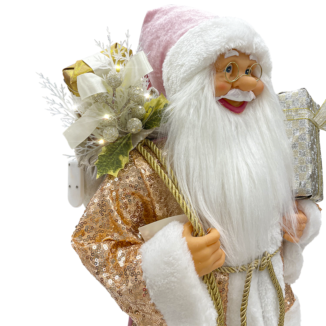 Père Noël à paillettes rose 144294 décoration de noël 60Hcm avec lumières et son