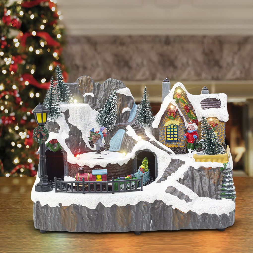 Village de Noël 23x15x18cm 361074 Décoration avec Lumières, Musique et Mouvement