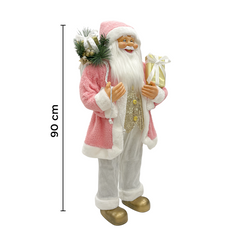 Père Noël 90H cm robe rose et blanche 144284 avec mini lumières et sons