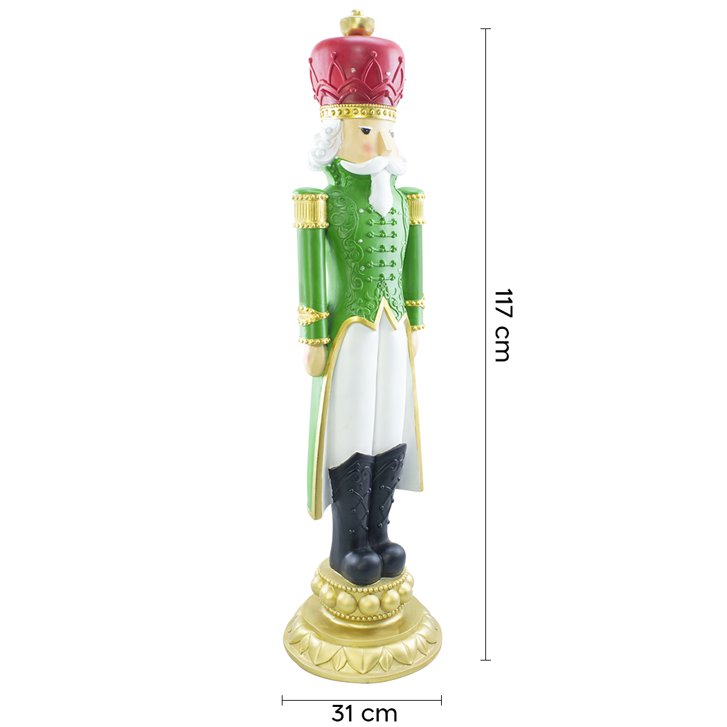 Casse-noisette de Noël soldat vert H117cm 436026 polyrésine avec mini lumières