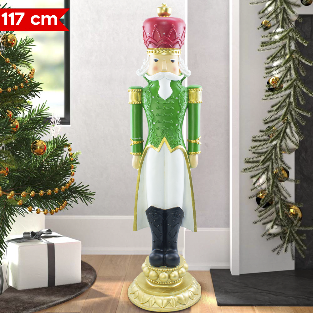 Casse-noisette de Noël soldat vert H117cm 436026 polyrésine avec mini lumières