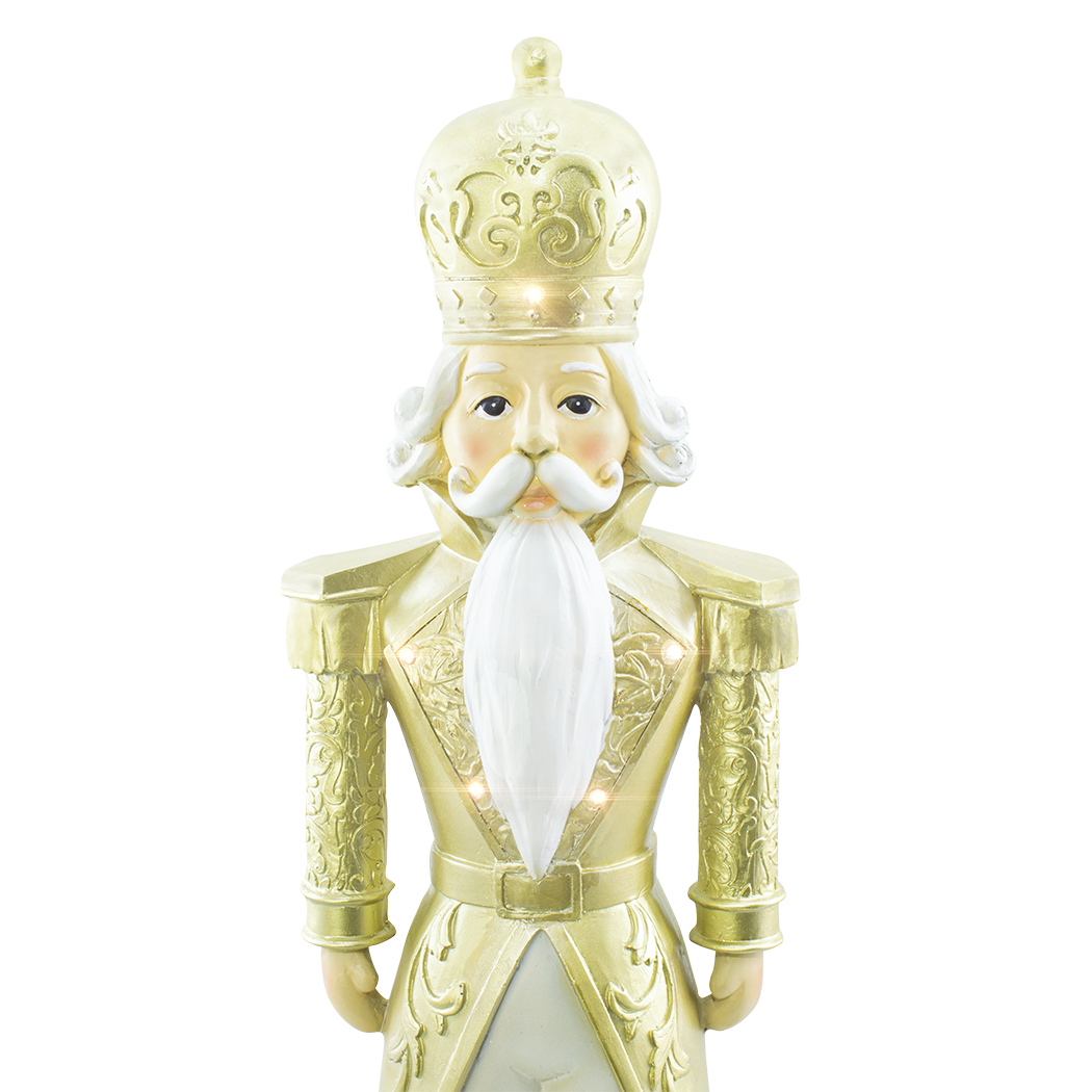 Soldat Casse-Noisette de Noël Blanc et Or H71cm 436023 Polyrésine avec lumières