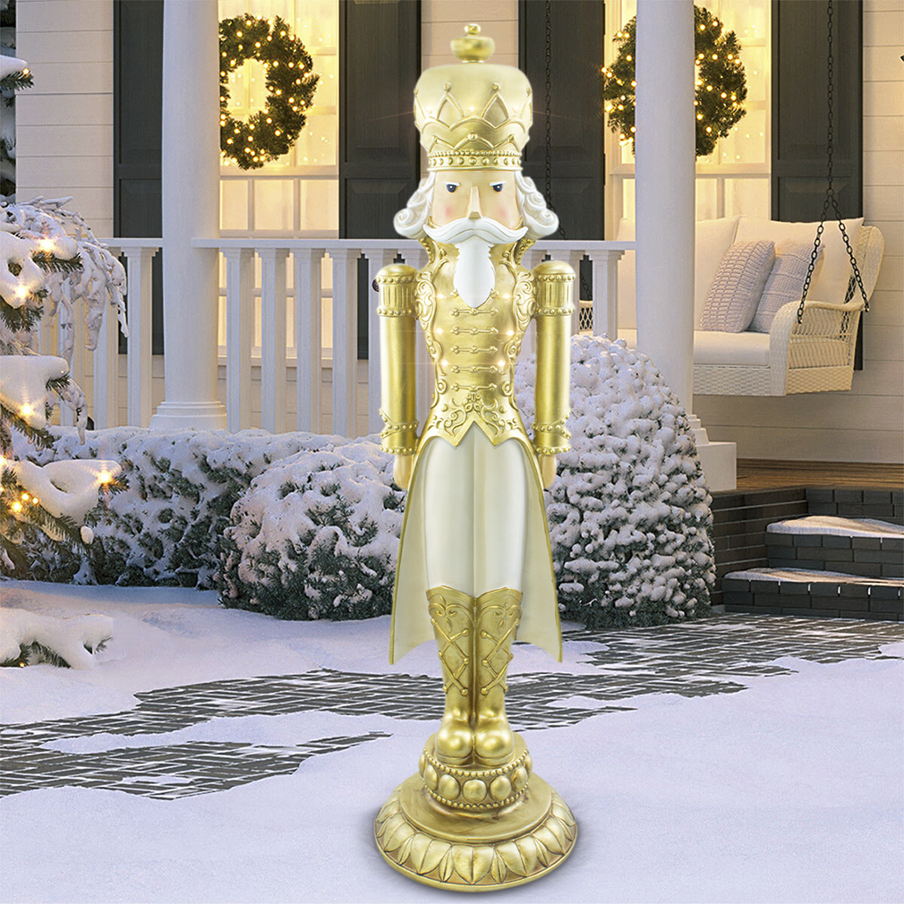 Soldat Casse-Noisette de Noël Blanc et Or H91cm 436019 Polyrésine avec lumières