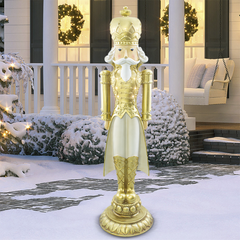 Soldat Casse-Noisette de Noël Blanc et Or H91cm 436019 Polyrésine avec lumières