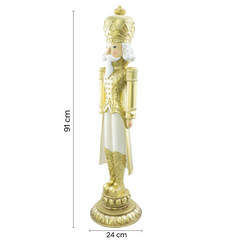 Soldat Casse-Noisette de Noël Blanc et Or H91cm 436019 Polyrésine avec lumières