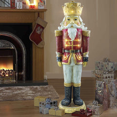 Casse-noisette de Noël soldat rouge H92cm 436017 Polyrésine avec mini lumières