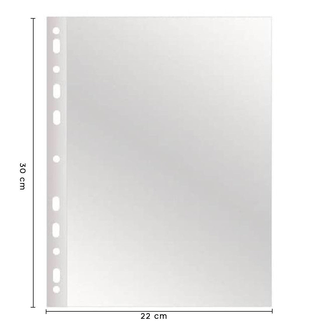 Paquet de 100 enveloppes transparentes perforées brillantes universelles 22x30cm