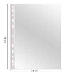 Paquet de 50 enveloppes transparentes perforées brillantes universelles 22x30cm