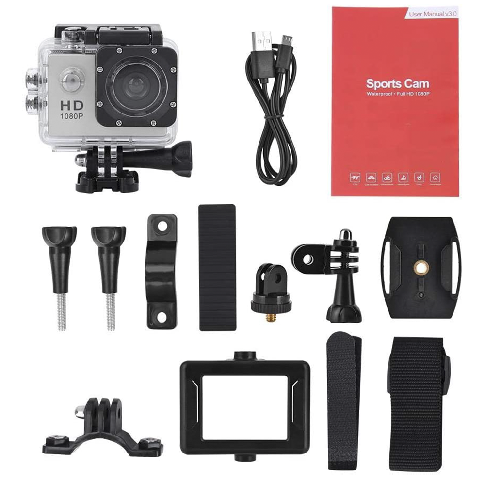 Action cam Full HD 1080P caméra de sport sous-marine jusqu'à 30 mt avec Kit