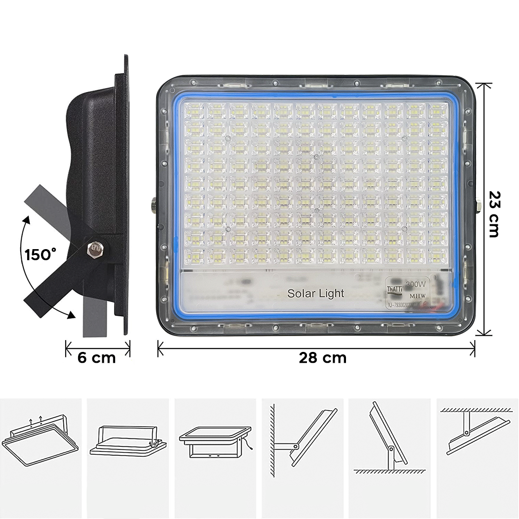 Phare LED panneau solaire lampe 300W 79300 crépuscule avec télécommande IP66
