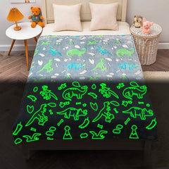 Couverture magique de couleur gris doux pour enfants dinosaure fluorescent