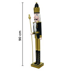 Soldat Casse-Noisette 90H cm 433013 Décoration de Noël Or Noir avec sceptre