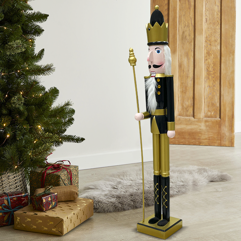 Soldat Casse-Noisette 90H cm 433013 Décoration de Noël Or Noir avec sceptre