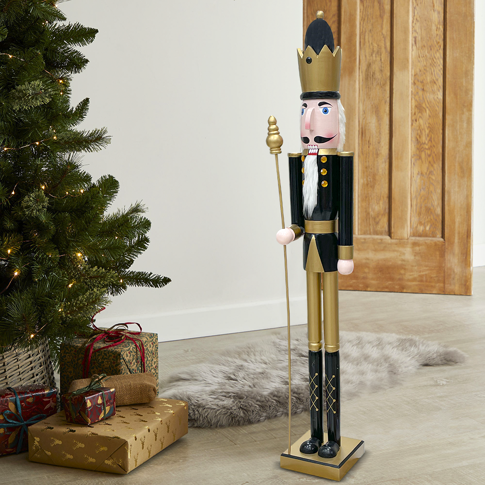 Soldat Casse-Noisette 120Hcm 433052 Décorations de Noël Or Noir avec sceptre