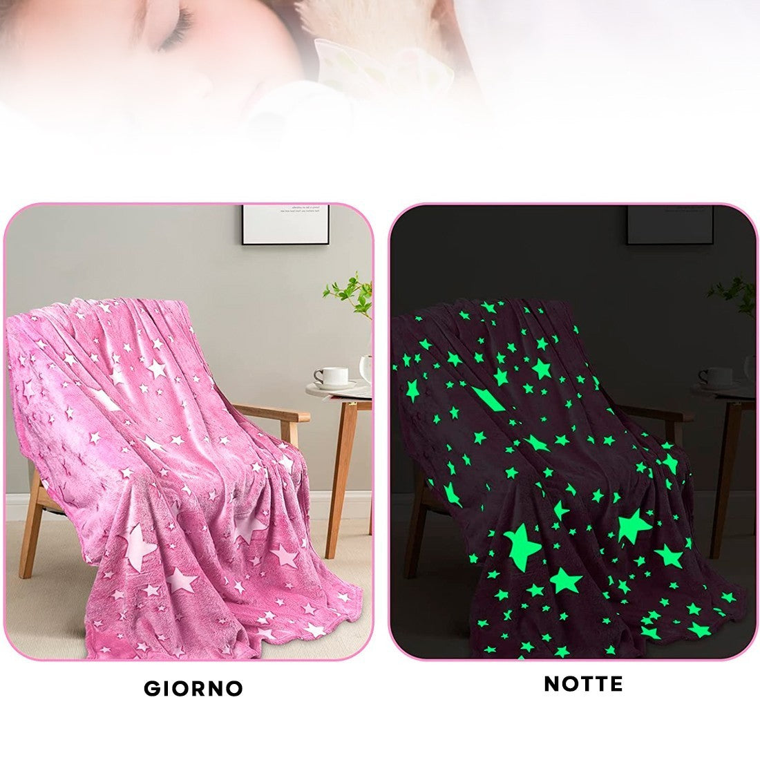 Couverture en flanelle douce magique pour enfants étoiles fluorescentes roses