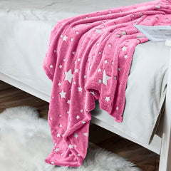Couverture en flanelle douce magique pour enfants étoiles fluorescentes roses