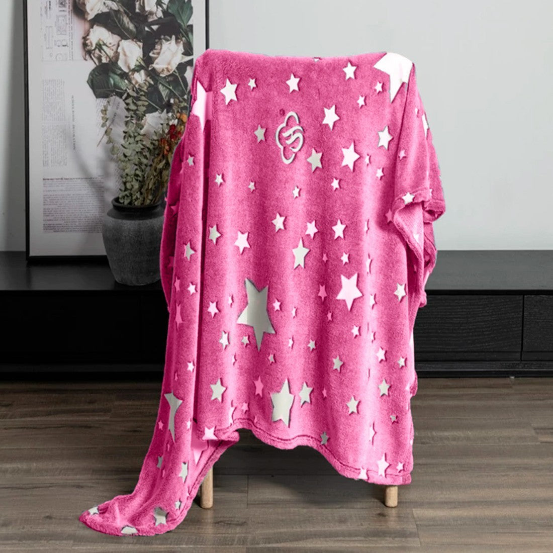 Couverture en flanelle douce magique pour enfants étoiles fluorescentes roses
