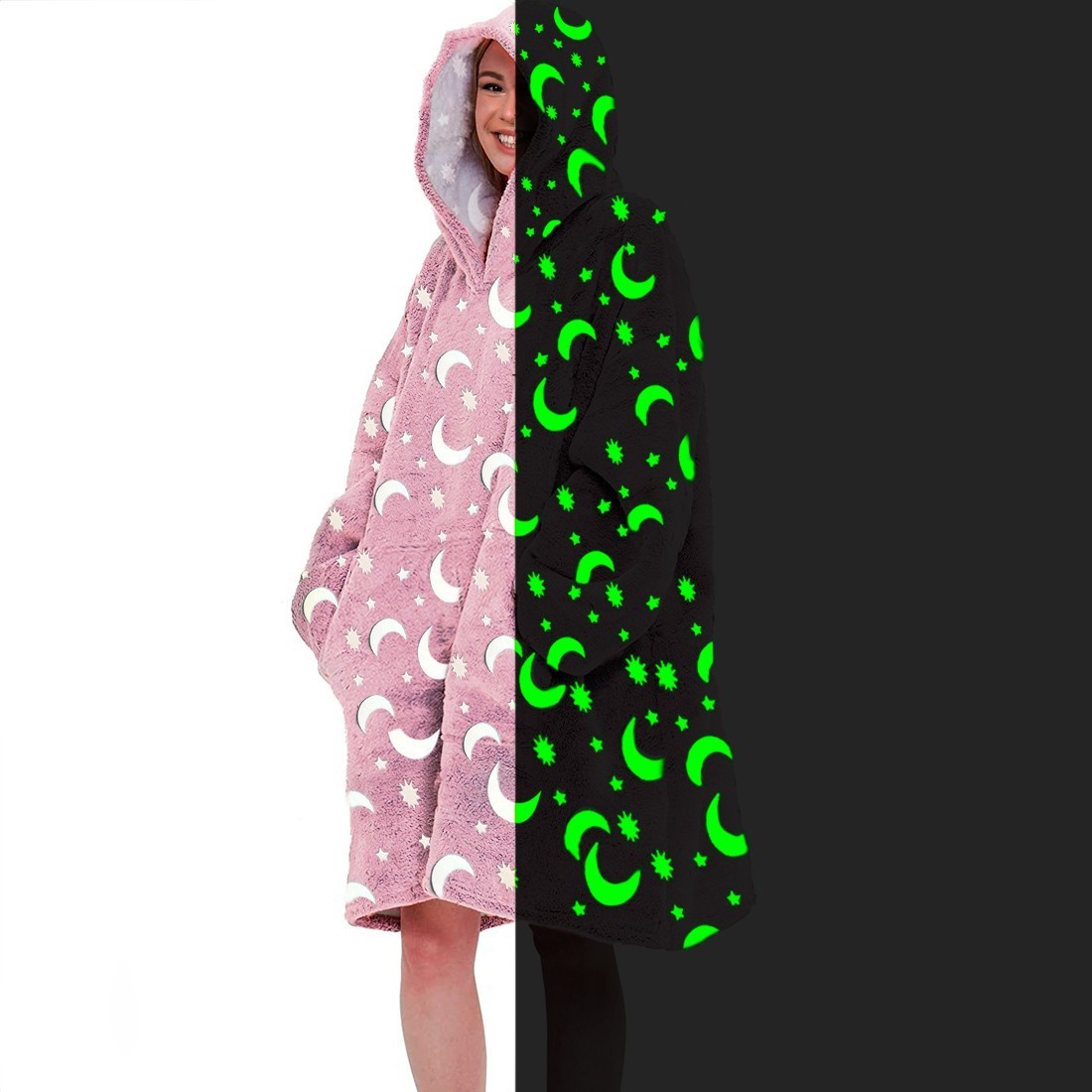 Manteau polaire oversize ROSE fluo avec capuche et poche