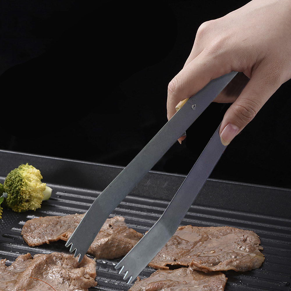 3 Ustensiles pour barbecue pince spatule et fourchette en bois inox