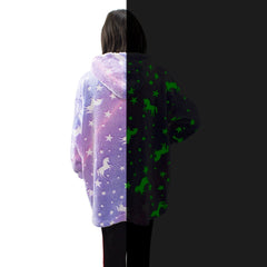 Cape polaire enfant avec capuche et manches licorne fluo violet