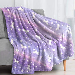 Doudou magique polaire lilas pour enfant Licornes Fluorescentes 170x120
