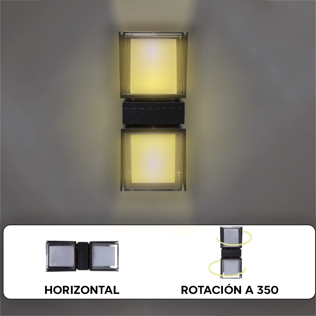 Applique Murale LED 24W Cube Lumière Chaude Extérieur Rotatif 350°