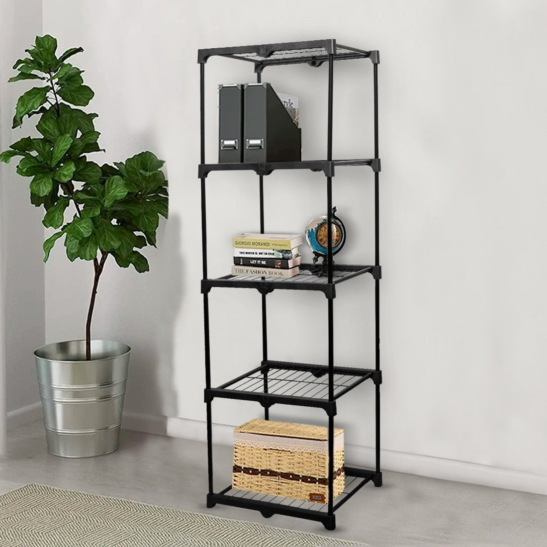 Etagère 5 étagères structure acier noir pour cuisine ou salle de bain 1.72H