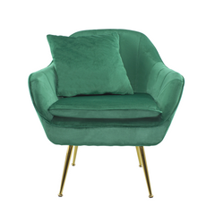 Fauteuil SATURNO avec assise velours rembourré et coussin avec structure dorée