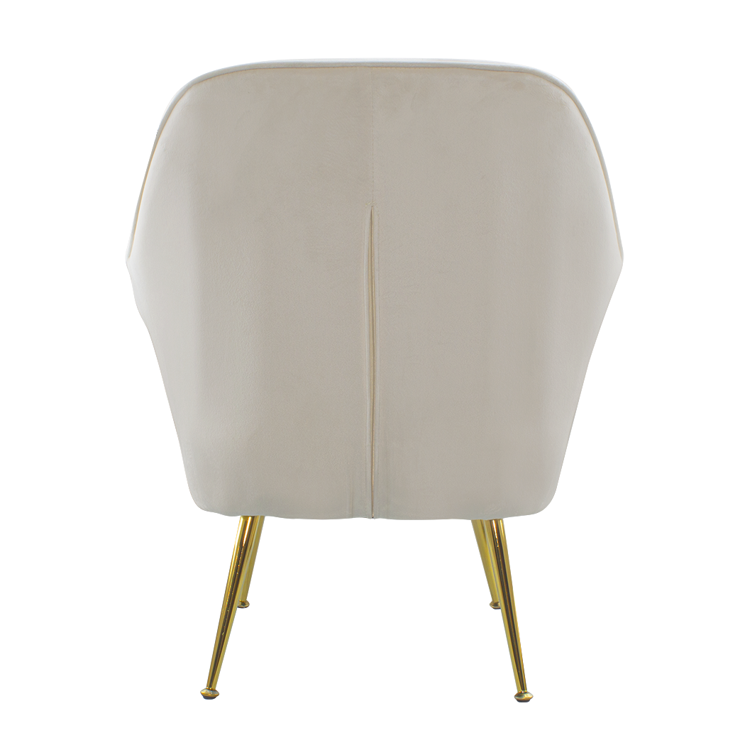 Fauteuil SATURNO avec assise velours rembourré et coussin avec structure dorée