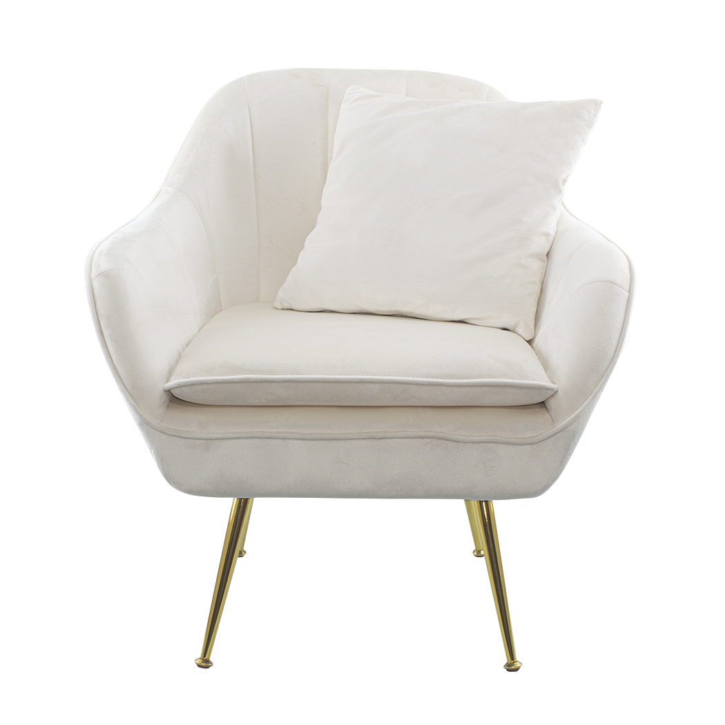 Fauteuil SATURNO avec assise velours rembourré et coussin avec structure dorée