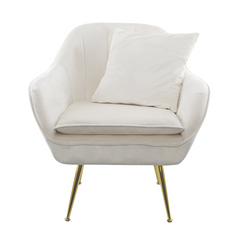 Fauteuil SATURNO avec assise velours rembourré et coussin avec structure dorée