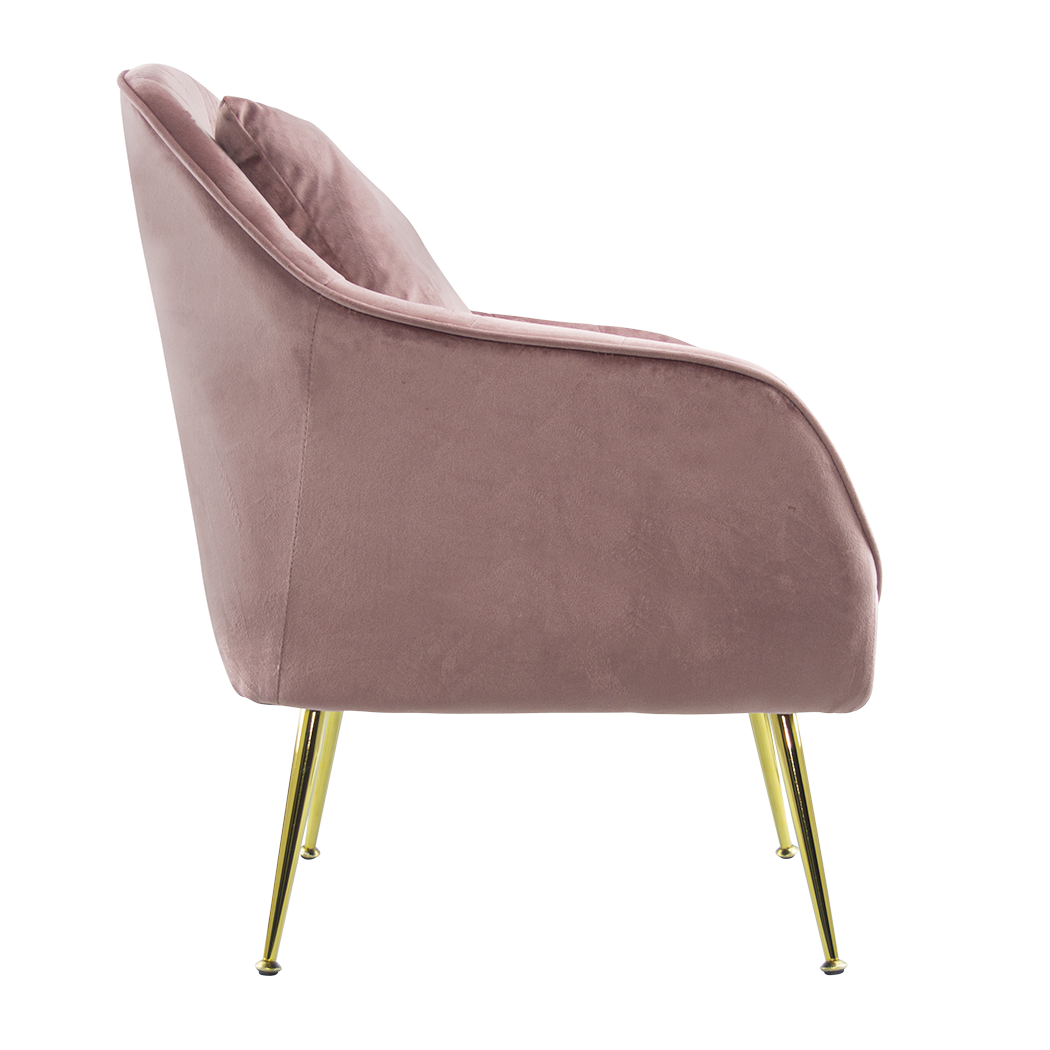 Fauteuil SATURNO avec assise velours rembourré et coussin avec structure dorée