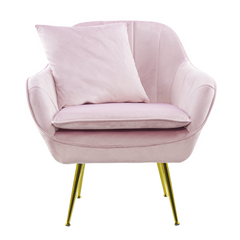 Fauteuil SATURNO avec assise velours rembourré et coussin avec structure dorée