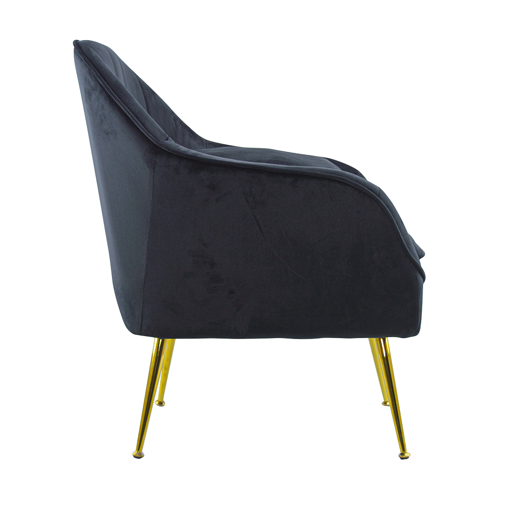 Fauteuil SATURNO avec assise velours rembourré et coussin avec structure dorée