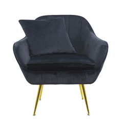 Fauteuil SATURNO avec assise velours rembourré et coussin avec structure dorée