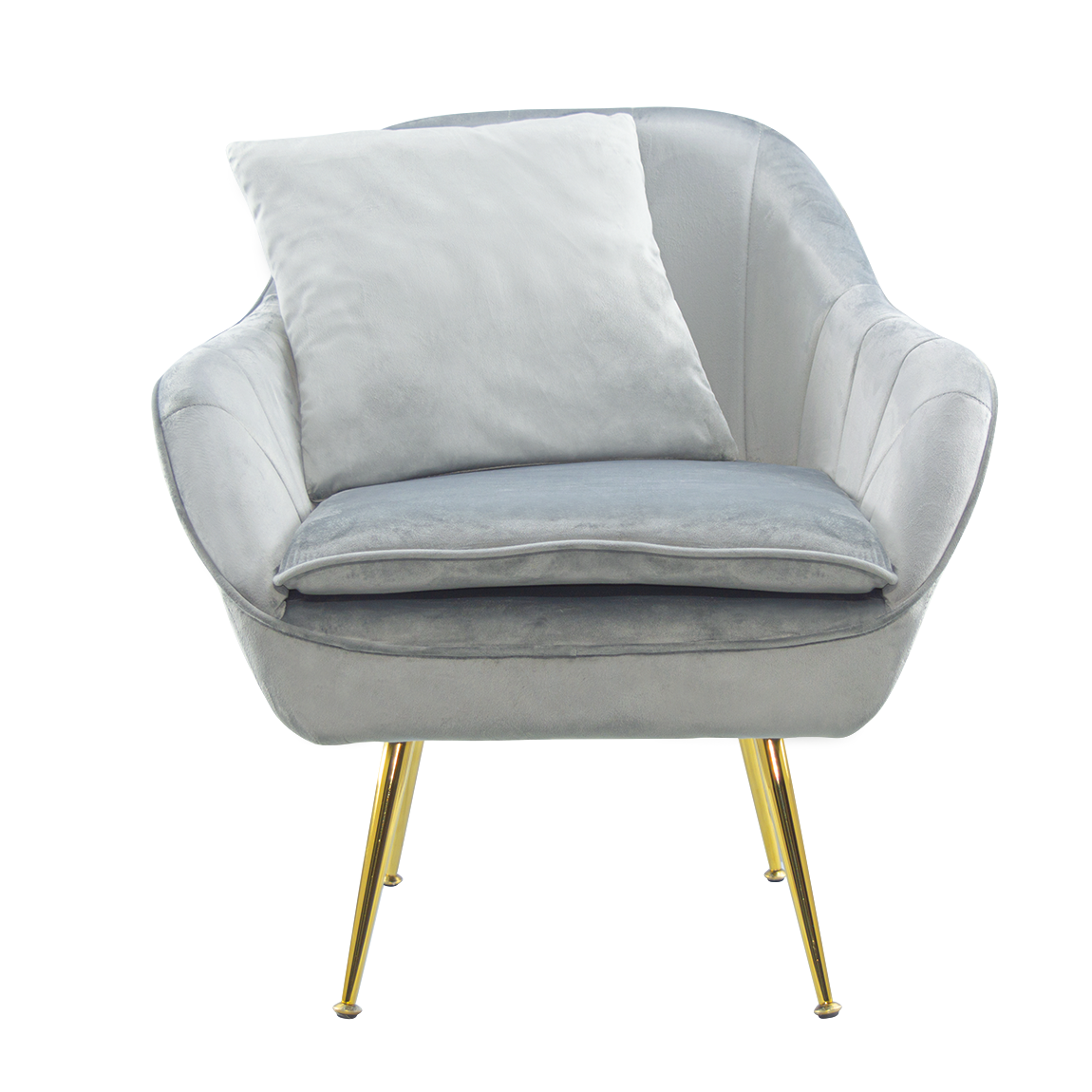 Fauteuil SATURNO avec assise velours rembourré et coussin avec structure dorée