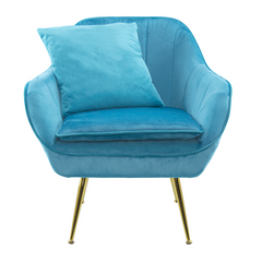 Fauteuil SATURNO avec assise velours rembourré et coussin avec structure dorée
