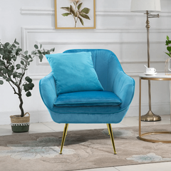 Fauteuil SATURNO avec assise velours rembourré et coussin avec structure dorée