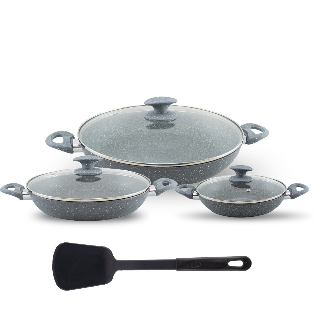 BAVARIA Ensemble 7 casseroles pierre antiadhésive GRIS 24-28-32cm couvercles