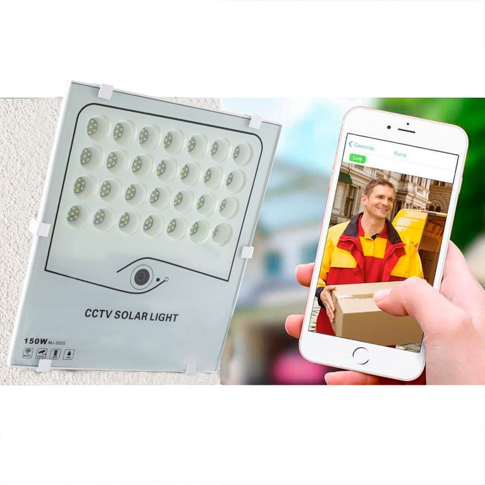 Spot LED 150W Lumière froide avec caméra panneau solaire et application Wi-Fi